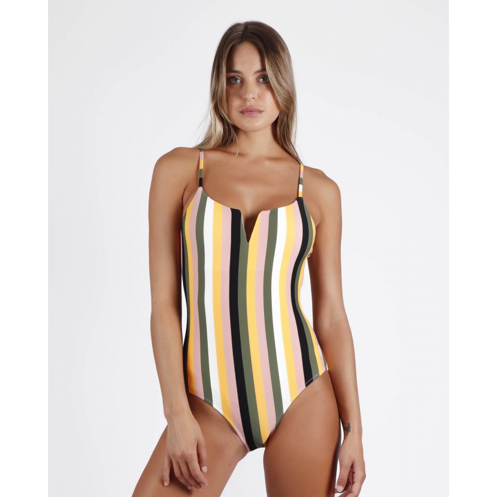 Sun Stripes - Dámske jednodielne plavky žlto-zelené 11321