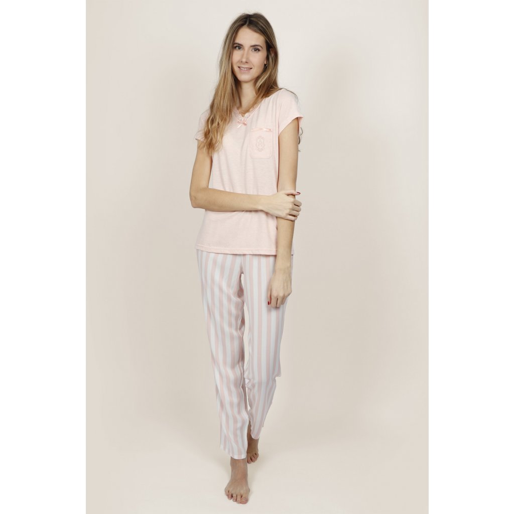 Stripes - Dámske pyžamo s dlhými nohavicami ružové 54195R