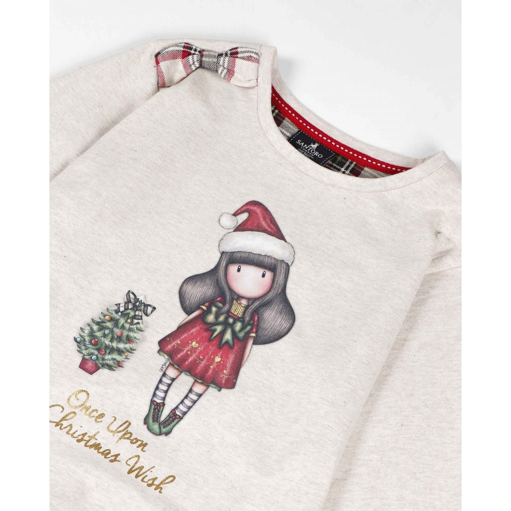 Santoro Gorjuss - Christmas Wish - Dievčenské pyžamo dlhé s károvanými nohavicami béžovo-zelené 55599
