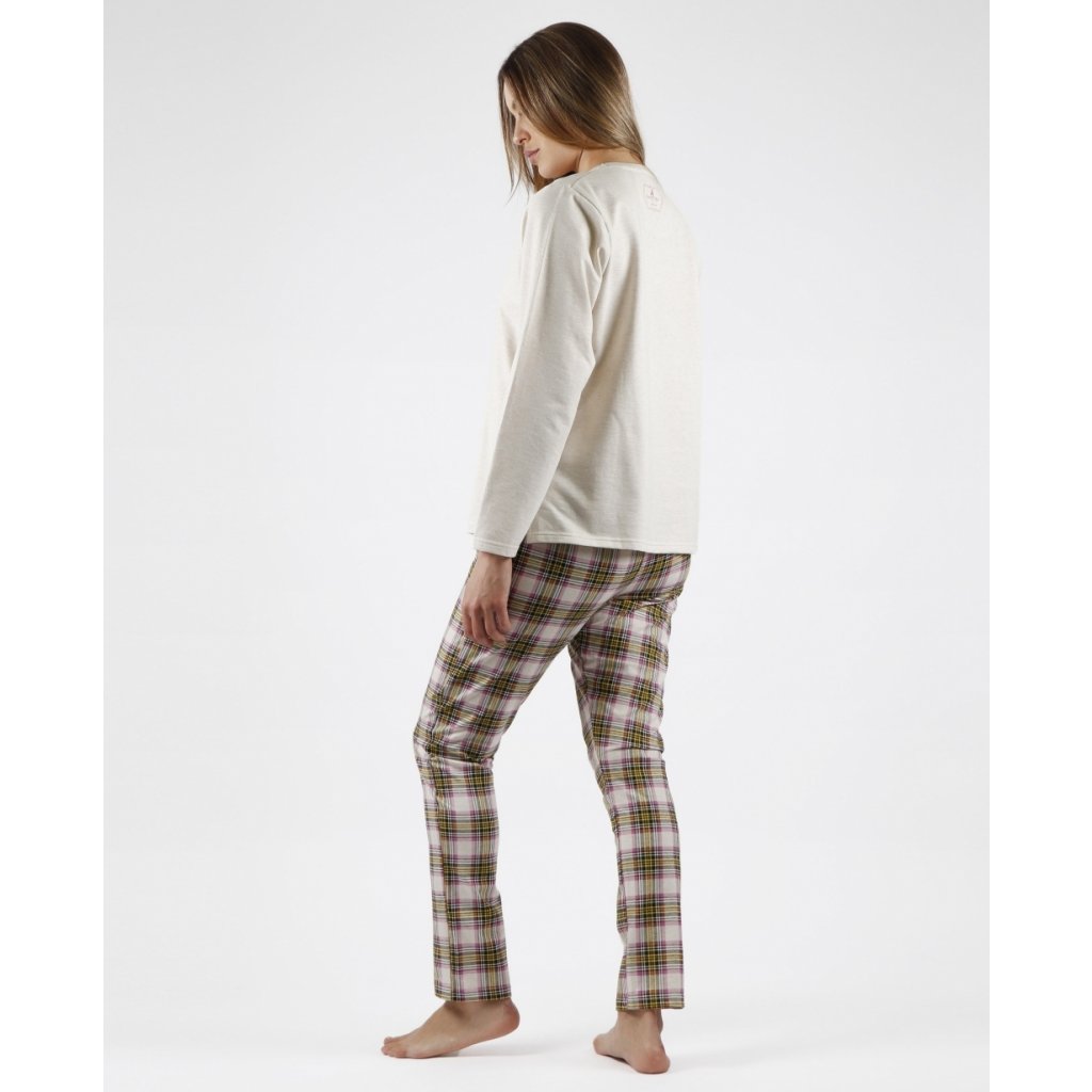 Santoro Gorjuss - Love at First Sight - Dámske pyžamo dlhé s károvanými nohavicami béžovo-zelené 56606