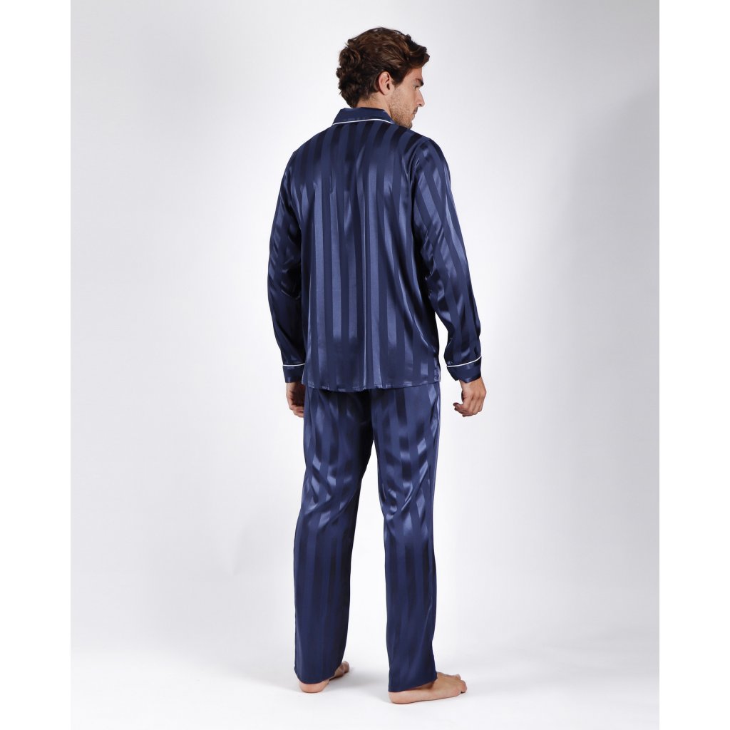 Satin Stripes - Pánske saténové pyžamo dlhé modré 55312