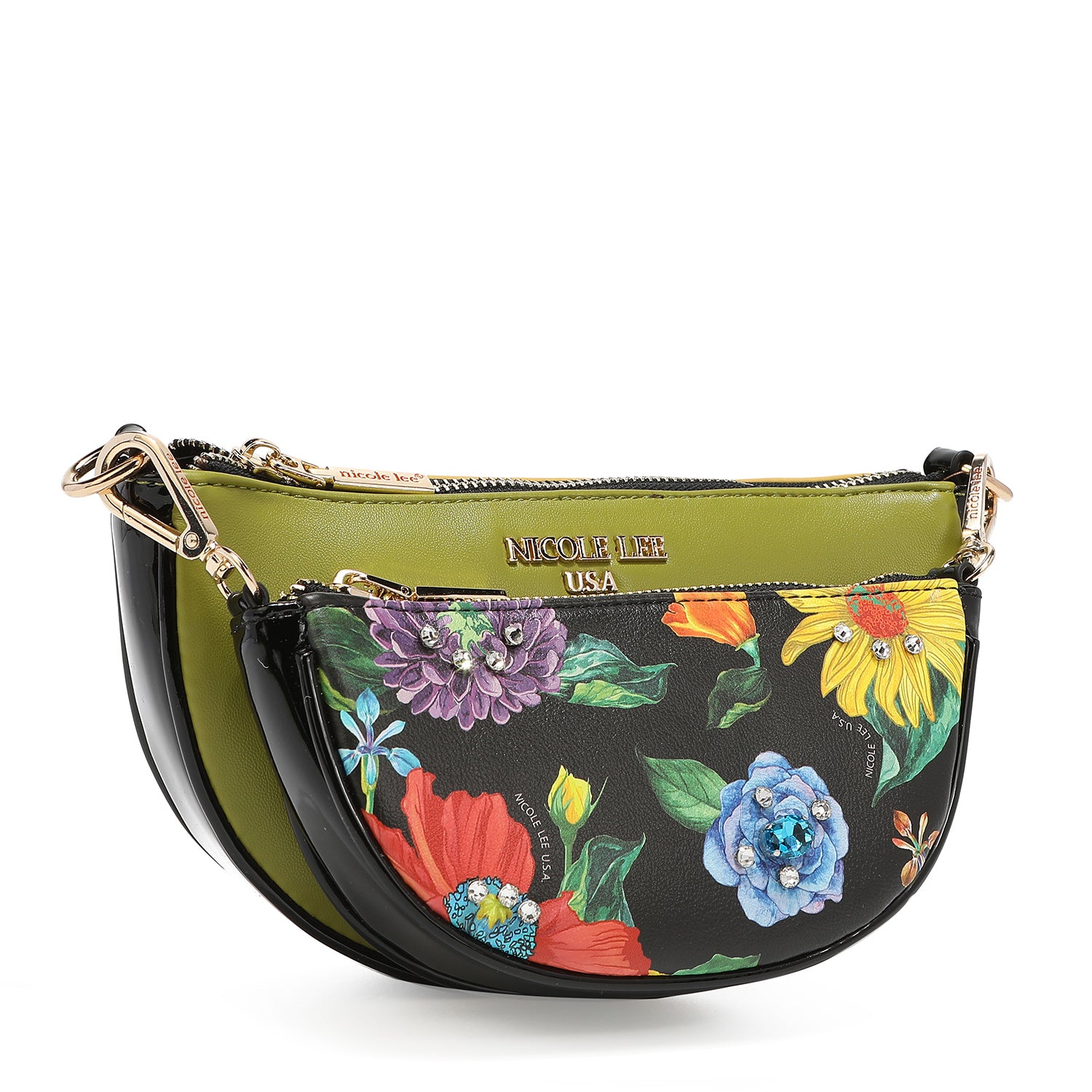 NICOLE LEE crossbody kabelka 2v1 Butter Flower Black PRT16498BFB