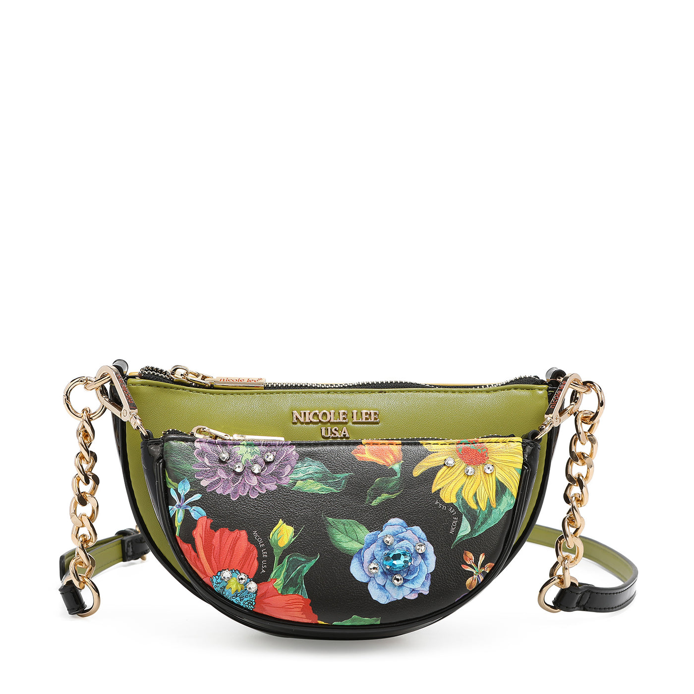 NICOLE LEE crossbody kabelka 2v1 Butter Flower Black PRT16498BFB