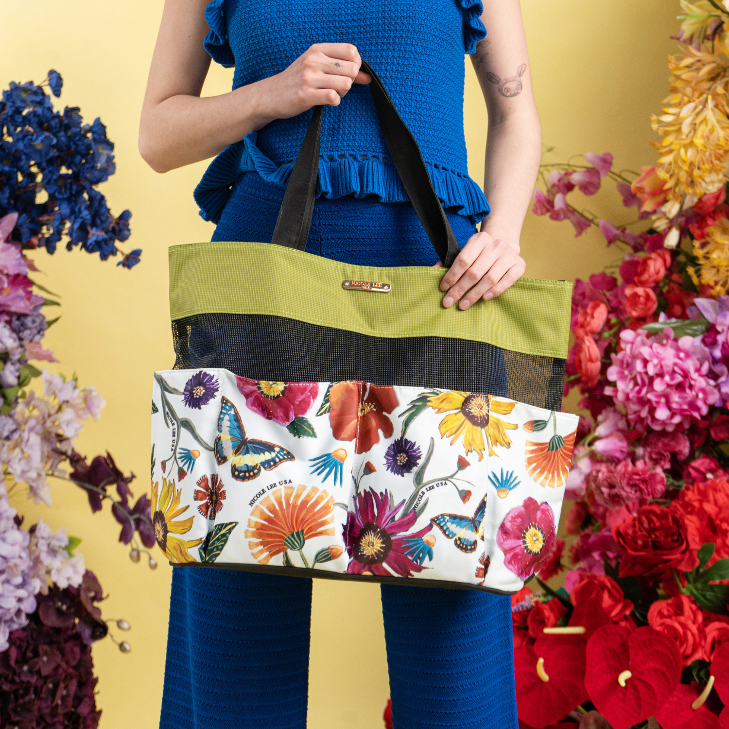 NICOLE LEE nákupná taška veľká Butter Flower Mustard MES7030L-BFW
