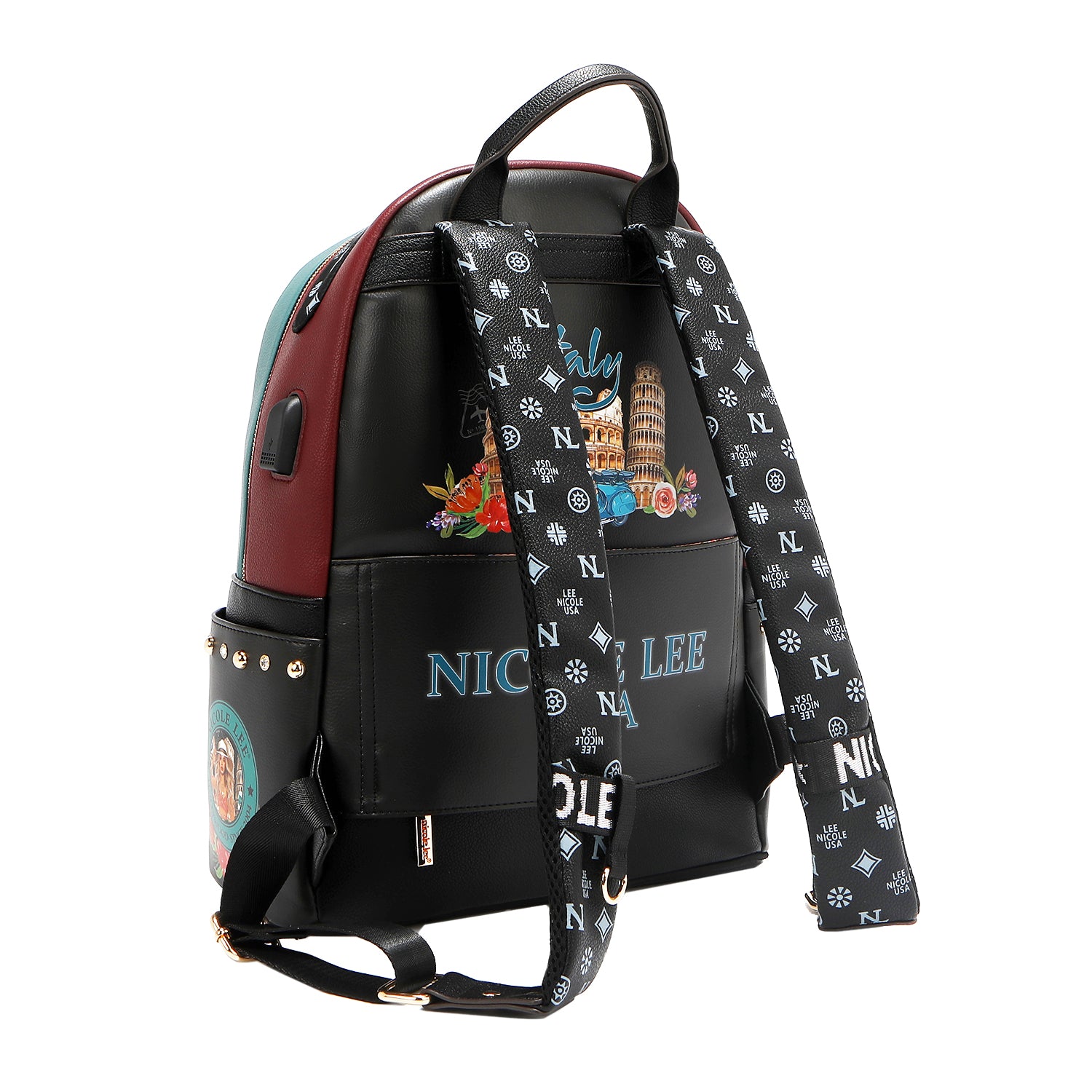 NICOLE LEE batoh maxi s puzdrom čierne Martha Travels Italy USB12769L-MTI