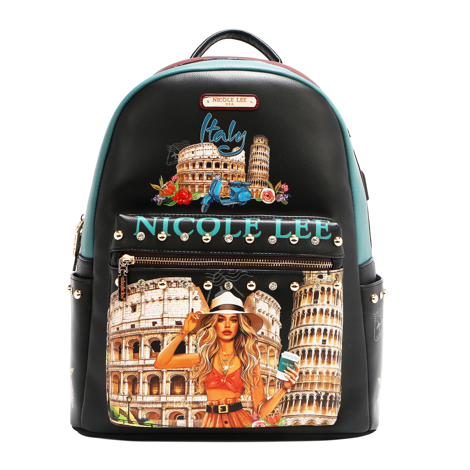 NICOLE LEE batoh maxi s puzdrom čierne Martha Travels Italy USB12769L-MTI