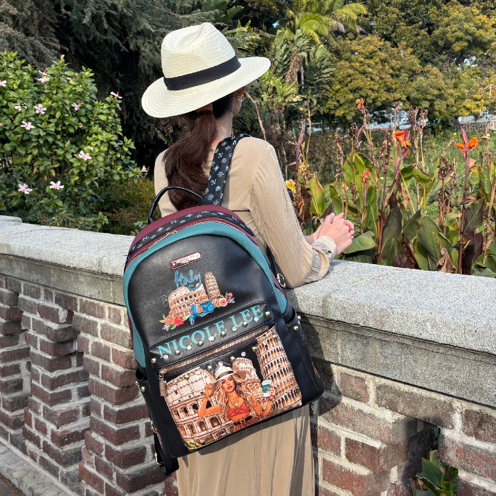 NICOLE LEE batoh maxi s puzdrom čierne Martha Travels Italy USB12769L-MTI