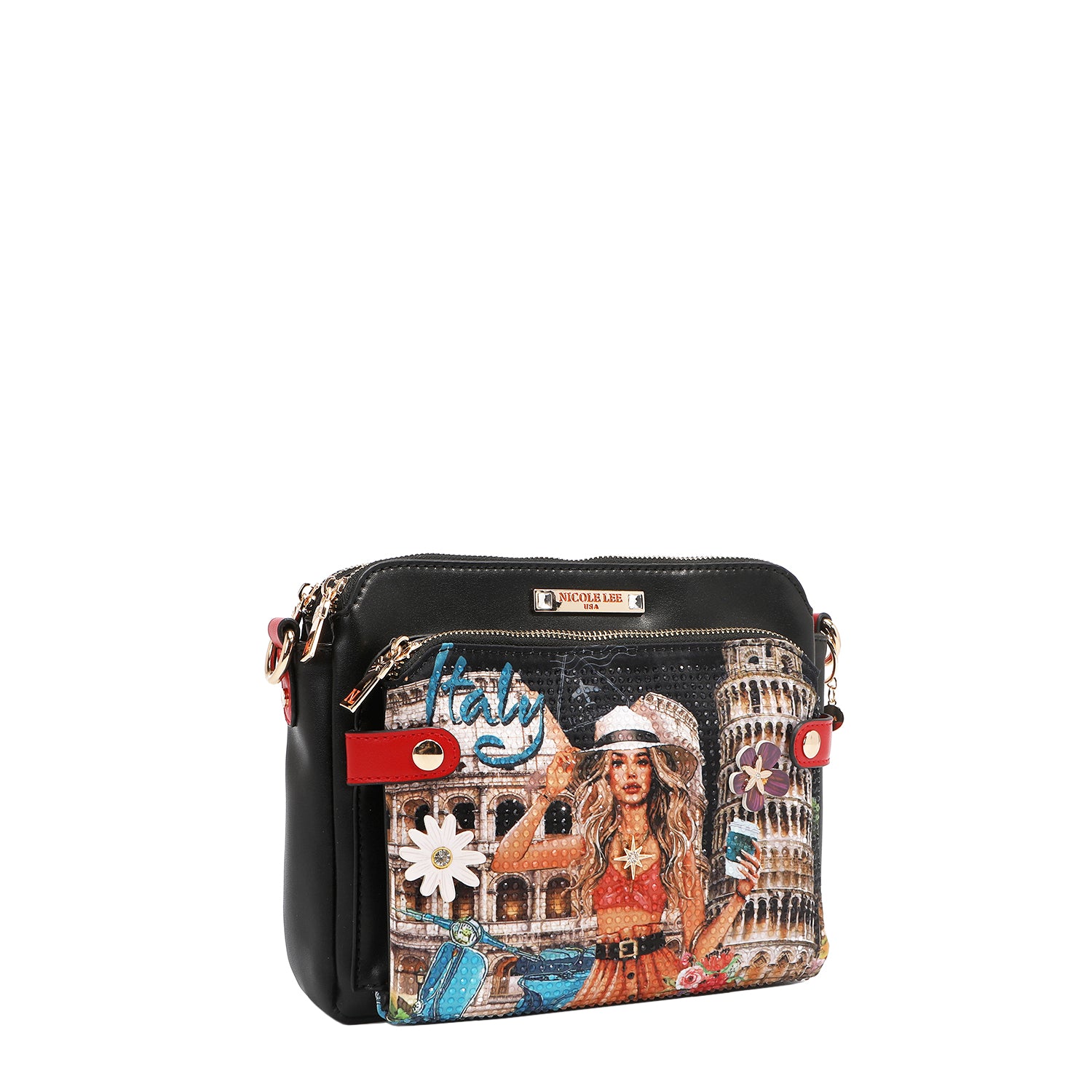 NICOLE LEE čierna crossbody kabelka s priehradkami Martha Travels Italy MTI17218