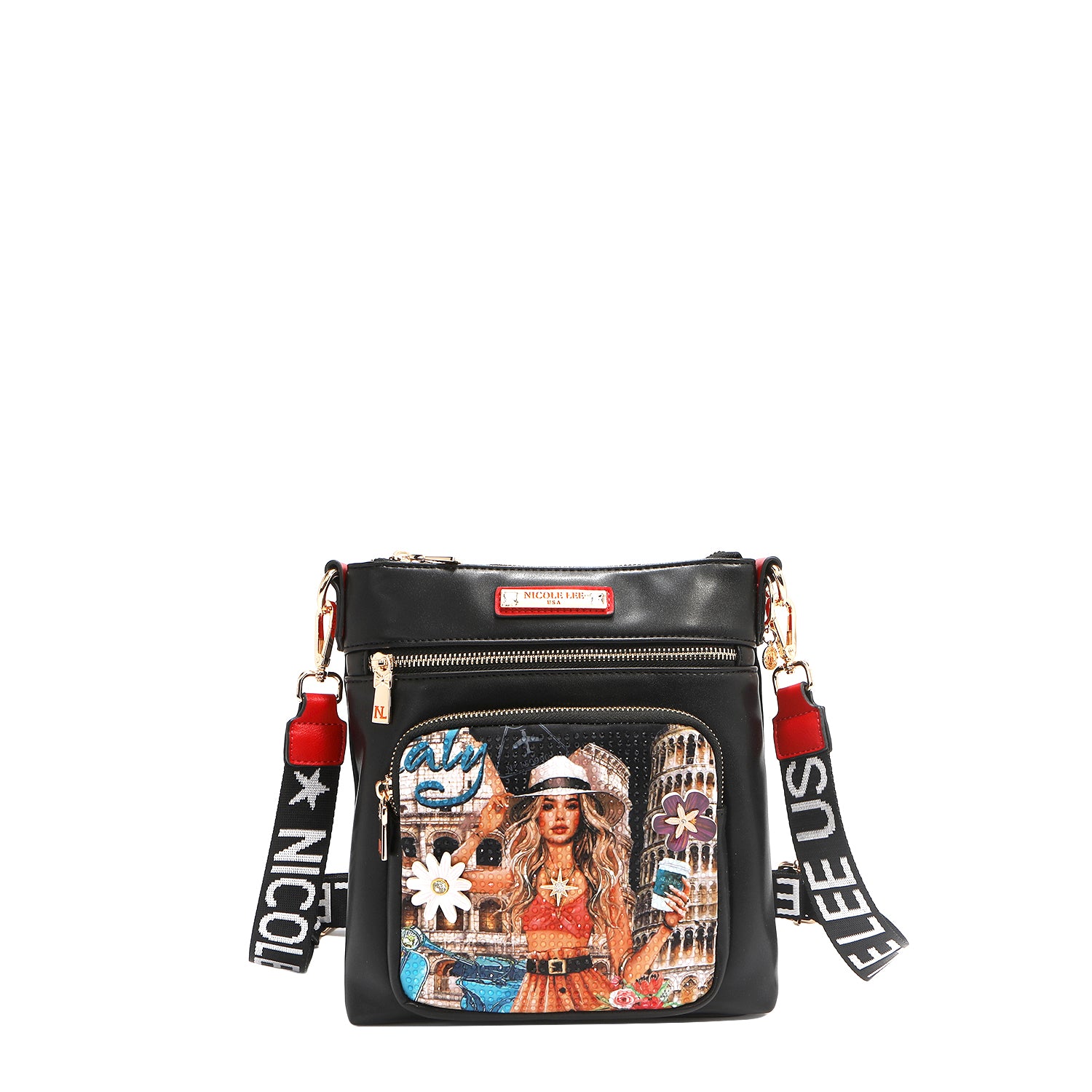 NICOLE LEE čierna crossbody kabelka so širokým popruhom Martha Travels Italy MTI17217