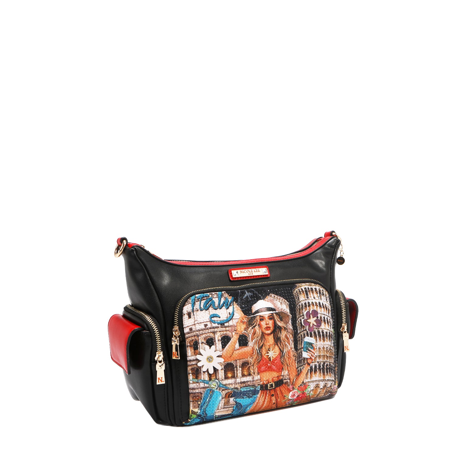 NICOLE LEE priestranná crossbody kabelka čierna Martha Travels Italy MTI17216