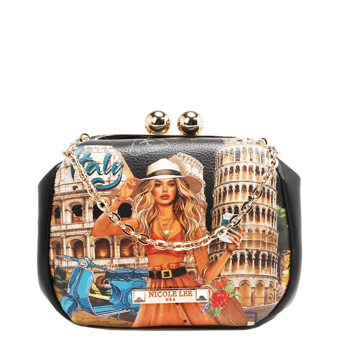 NICOLE LEE vintage čierna kabelka do ruky aj na plece Martha Travels Italy PRT7803-MTI