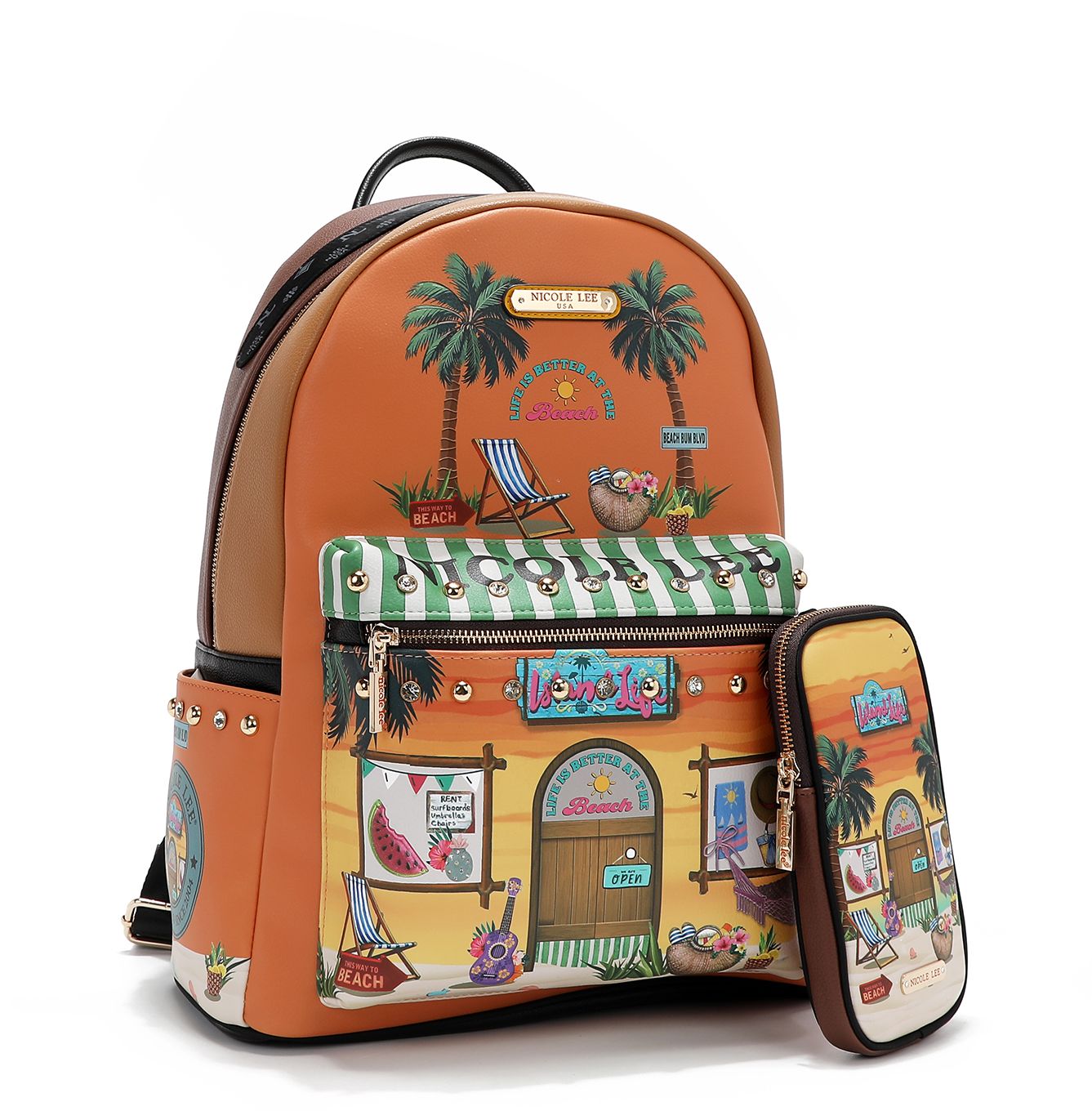 NICOLE LEE oranžový batoh maxi + puzdro Sun & Sand USB12769L-SS