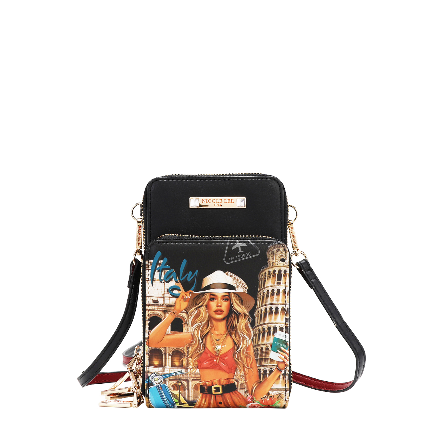 NICOLE LEE čierna crossbody kabelka aj na mobil Martha Travels Italy PRT7111-MTI