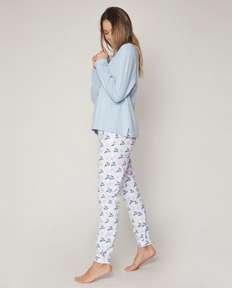 Winter Friend dámske pyžamo dlhé s potlačou modré 55808