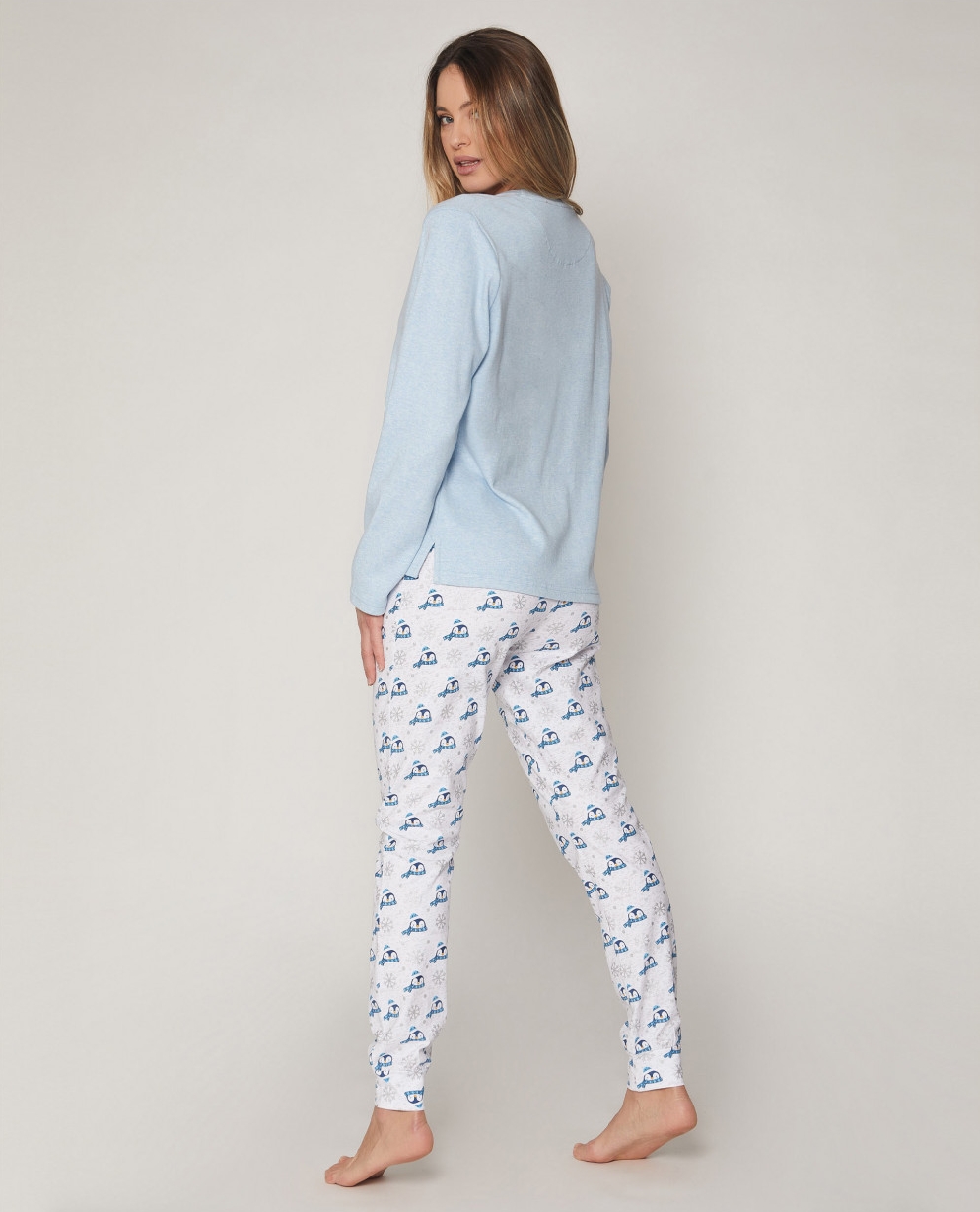 Winter Friend dámske pyžamo dlhé s potlačou modré 55808