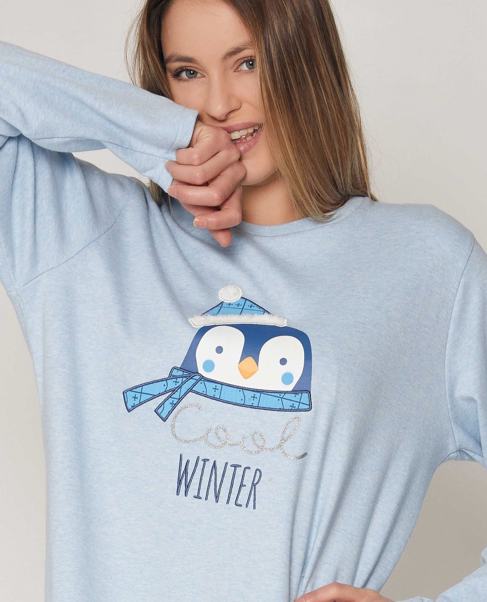 Winter Friend dámske pyžamo dlhé s potlačou modré 55808