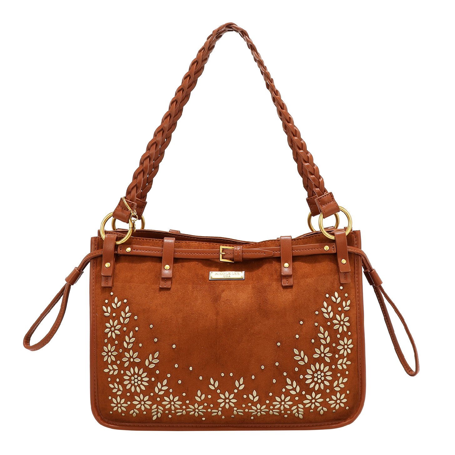 NICOLE LEE semišová hnedá kabelka na plece Floral Leaf P17499BROWN
