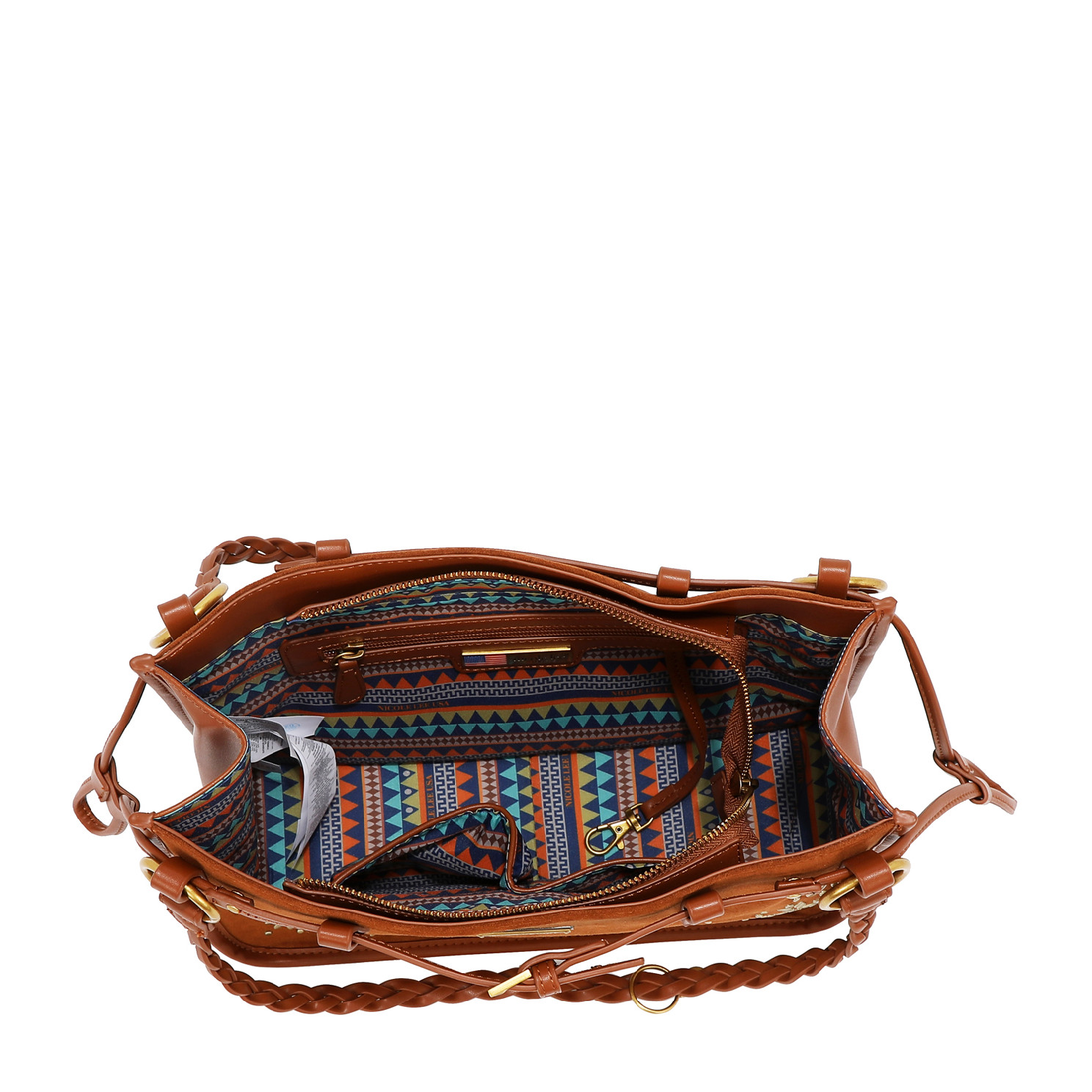 NICOLE LEE semišová hnedá kabelka na plece Floral Leaf P17499BROWN