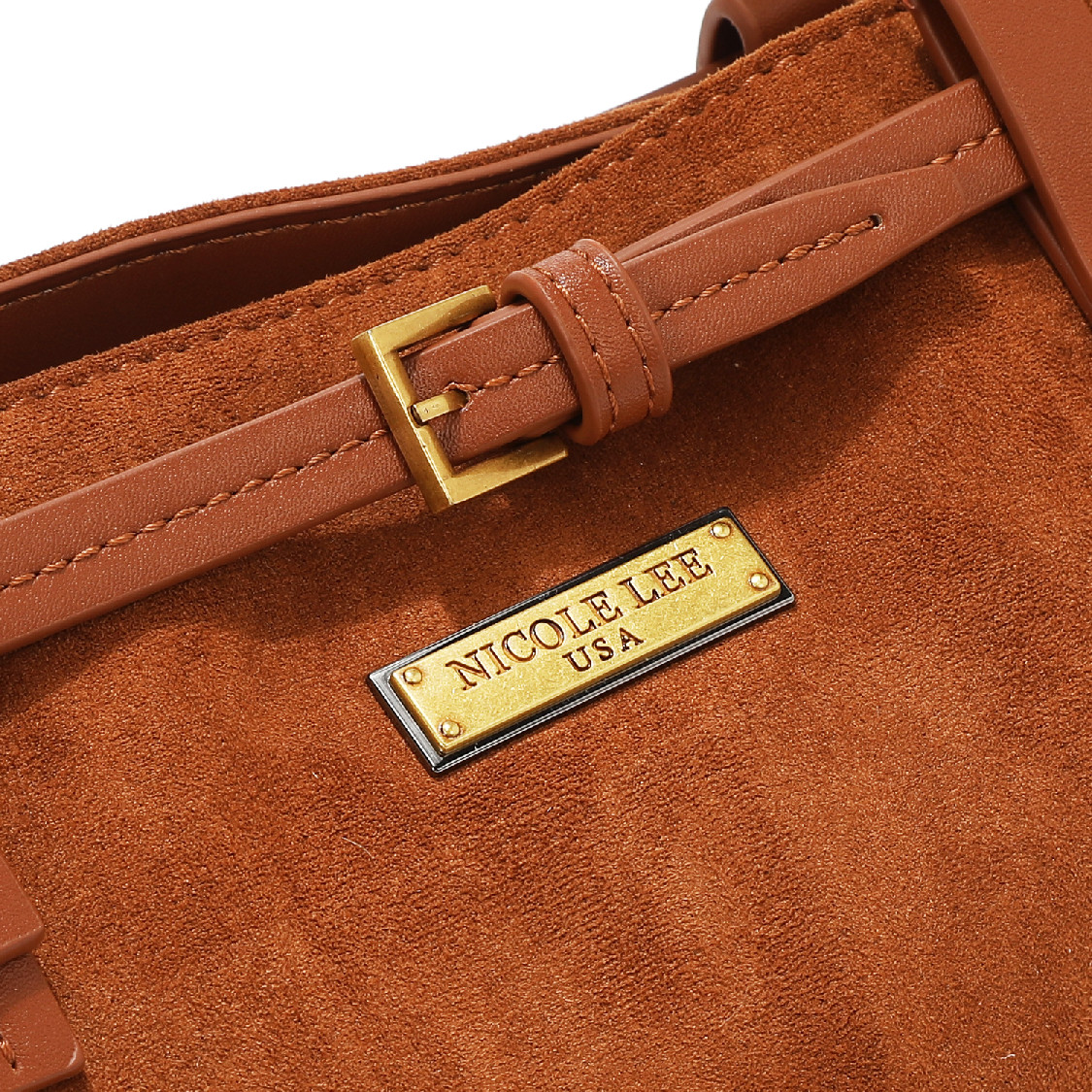 NICOLE LEE semišová hnedá kabelka na plece Floral Leaf P17499BROWN