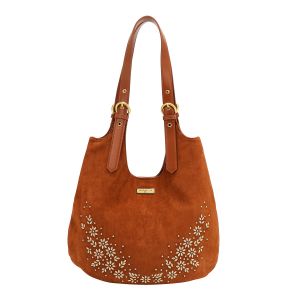 NICOLE LEE semišová kabelka na plece hnedá Floral Leaf P17500BROWN